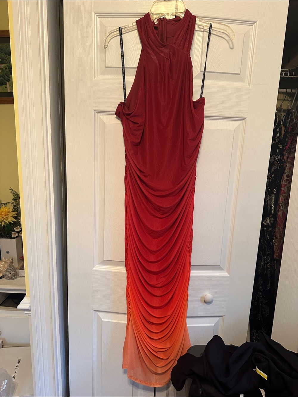 RACHEL Rachel Roy Red-to-Orange Ombre Draped Halter Maxi Dress